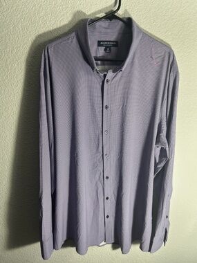 Mizzen Main Performance Shirt Mens XXL Trim Stretch Dress Purple Geometric Print